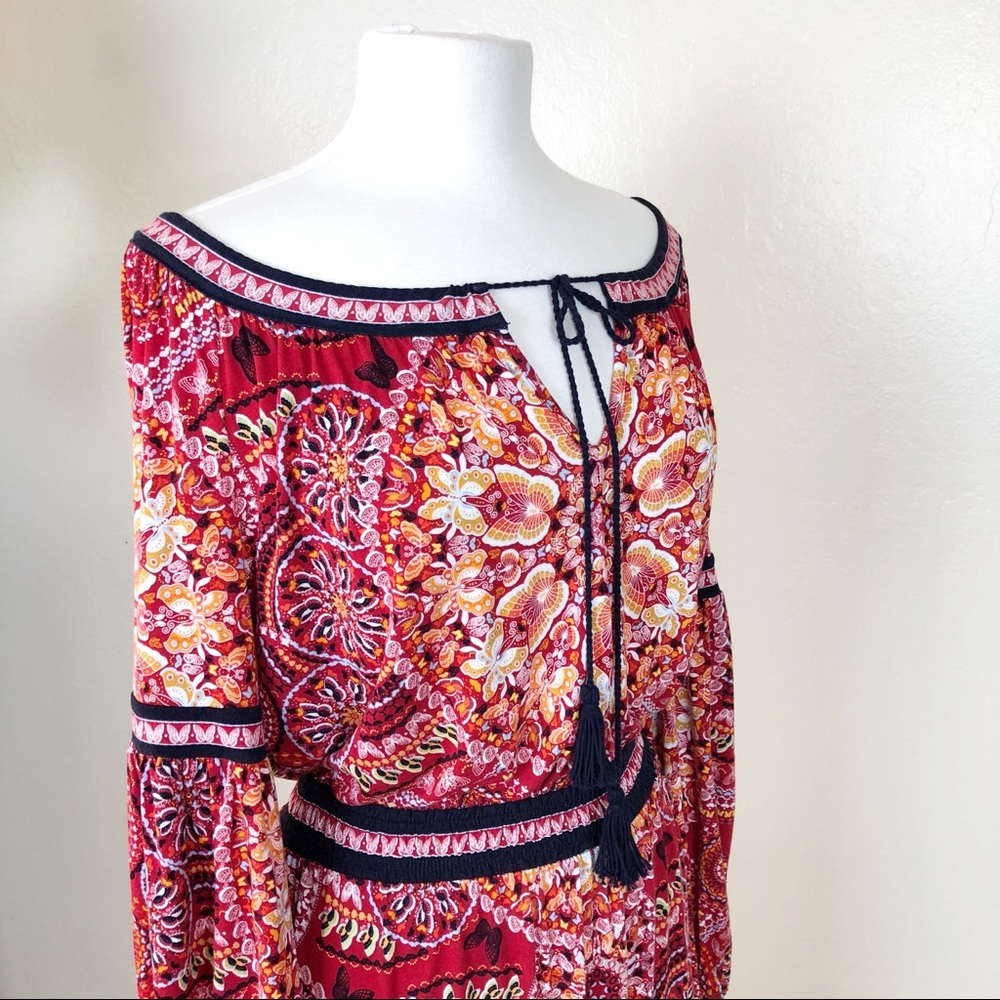 CHELSEA & VIOLET | Red Patterned Peasant Dress S - Picture 5 of 8